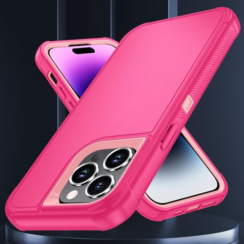 Image of SunStory Compatible with iPhone 14 Pro Max Case with HD Screen Protector, 3-Layer Heavy Duty Full-Body Cover,3 in 1 Hybrid Protective Case for iPhone 14 Pro Max 6.7 inch,PinkRed