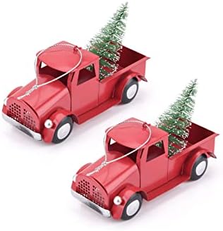 Easter Basket Stuffers for Kids Vintage Red Truck Farm Crafts Ornaments With Mini Tree, Rustic Xmas Decorations Iron Metal Pickup Model Collectible Figurines For Holiday Party, Indoor Home Room Decor