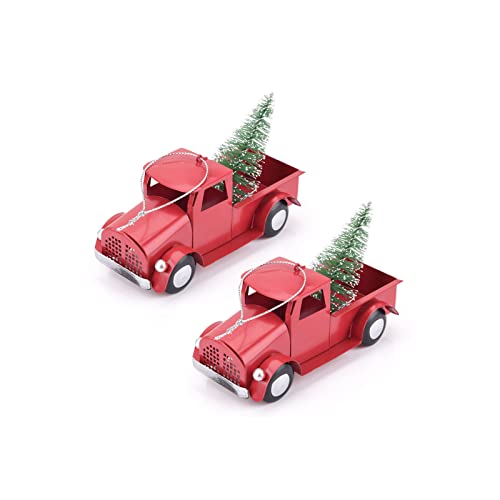 Easter Basket Stuffers For Kids Vintage Red Truck Farm Crafts Ornaments With Mini Tree, Rustic Xmas Decorations Iron Metal Pickup Model Collectible Figurines For Holiday Party, Indoor Home Room Decor #TOP1