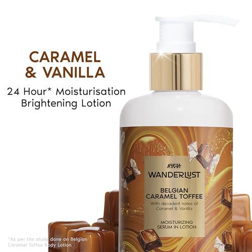 Image of Nykaa Wanderlust Belgian Caramel Toffee Moisturising Body Lotion, 250 ml |Caramel & Vanilla | Lightweight, Long-Lasting Moisturisation| Vegan, Paraben-Free I Suitable for All Skin Types