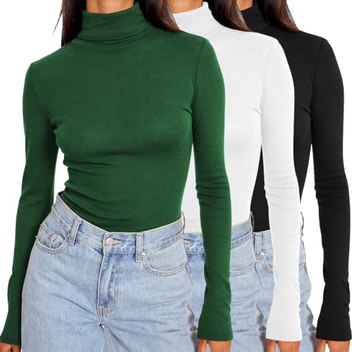 SUNBS Womens 3 Piece Turtleneck Mock Neck Tops Winter Thermal Long Sleeve 2025 Fall Slim Fit Underwear Shirts