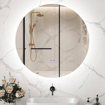 Foto di kleankin Specchio Bagno con Luce LED Rotondo 60cm, 3 Colori, 3000-6500K, Specchio da Parete Retroilluminato con Interruttori Touch, Luminosità Regolabile, Funzione Memoria e Antiappannamento, IP44