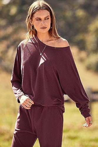PRETTYGARDEN Women's Fall 2 Piece Lounge Set Long Sleeve Tops Ribbed Pants Spring Matching Sweatsuit Travel Outfits Clothes