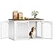 Fobyfurny Hundekäfig Möbel, 100cm Hundebox für Zuhause mit 4 Türen, Moderne Hundebox Holz, Beistelltisch, für Mittelgroße bis Große Hunde, Hundekäfig Indoor, 100 x 60 x 63 cm, Braun und Weiß