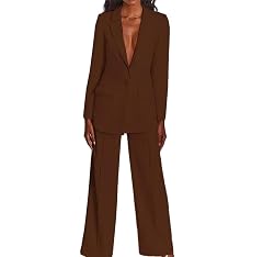 Womens Lapel Long Sleeve Blazer and Wide Leg Pants Two Piece Spring Work Office Suit