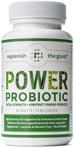 Power Probiotic Extra Strength Probiotics for Men and Women, 60 ct 15 Billion Probiotic,10 Strains, Kiwi Prebiotic, Time Release Probiotics, 30-Day Supply. Reduce Bloated Stomach & Acid Reflux