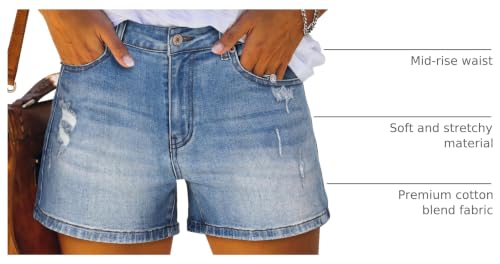 Image of onlypuff Womens Jean Short Cut Off Denim Shorts High Waist Ripped Distressed Stretchy