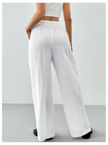 SHENHE Women's Drawstring Waist Wide Leg Casual Loose Pants Textured Pants with Pockets2