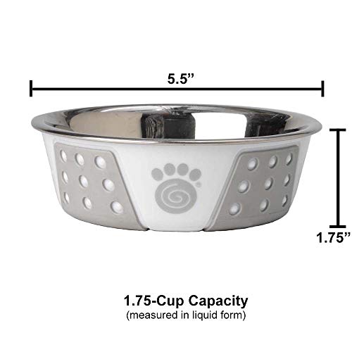 Petrageous 13094 Fiji Stainless Steel Non-Slip Dishwasher Safe Dog Bowl 1.75-Cup Capacity 5.5-Inch Diameter 1.75-Inch Tall For Small Dogs Medium Dogs Ans Cats, White And Light Grey #TOP3