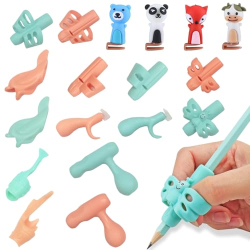 KOLZEMV Lot de 16 Grippies Aide écriture, guide doigts ecriture enfant, guide doigt, aide ecriture enfant, Guide Doigt Ecriture - Pencil Grips for Kids Ergonomique Pour Enfant Adulte Besoins
