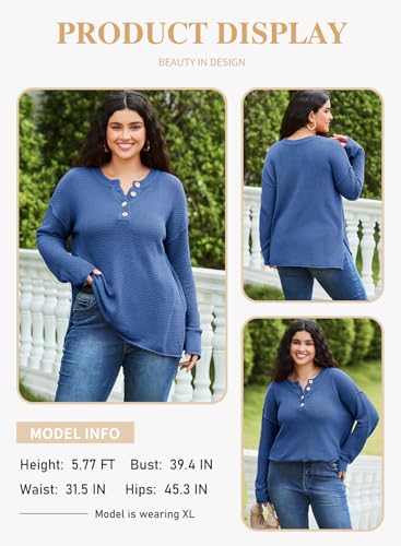 Image of Eytino Womens Plus Size Sweaters Casual Long Sleeve Loose V Neck Button Henley Tops Pullover Knit Jumpers,(1X-5X)