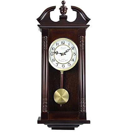Bedford Clock Collection Classic Chiming Wall Clock with Swinging Pendulum in Cherry Oak Finish, 4 . 75 " L x Bedford Clock Collection Classic Chiming Wall Clock with Swinging Pendulum in Cherry Oak Finish, 4