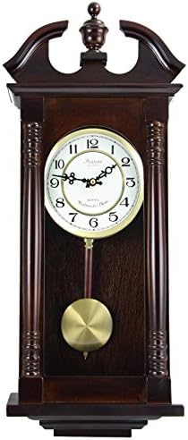 Bedford Clock Collection Classic Chiming Wall Clock with Swinging Pendulum in Cherry Oak Finish, 4.75" L x 11.75" W x 27.50" H