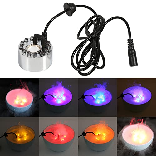 Aluminum Mist Maker Water Fountain Pond Fogger Air Humidifier Atomizer Mini Fog Machine With 12 Color Changing Led Lights(#1) #TOP1