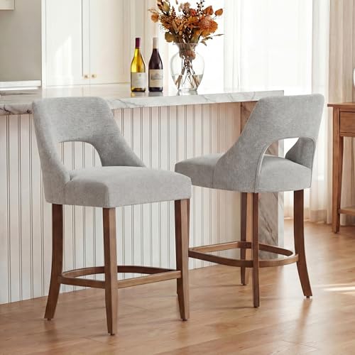 Image of UVV Bar Stools Set of 2, Upholstered Counter Height Bar Stools, Modern Counter Stools with Wood Legs for Kitchen Island Dining Room Bar, Light Grey