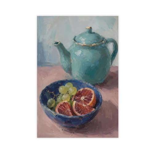 Impression sur toile style impressionniste haut de gamme théière bleue et rose
