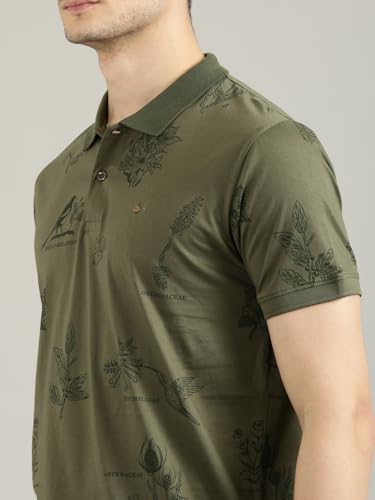 Image of JOVEN Mens Printed Polo Neck Half Sleeve Regular Fit Mercerised Cotton T-Shirt