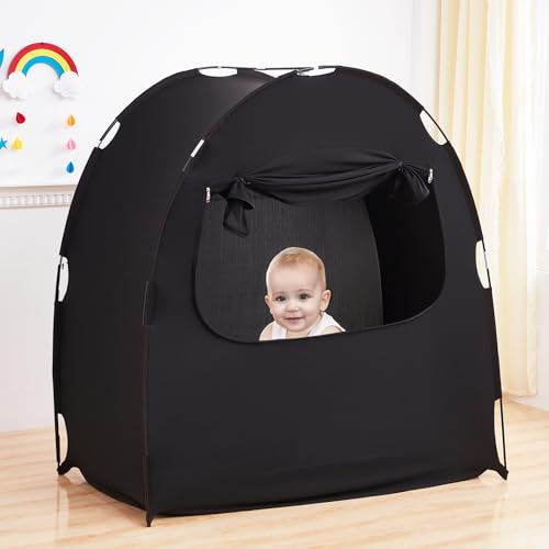 Image of Mengersi Blackout Tent for Pack and Play, Crib Blackout Cover Baby Sleep Pod Sleep Travel Crib Tent,Canopy Cover