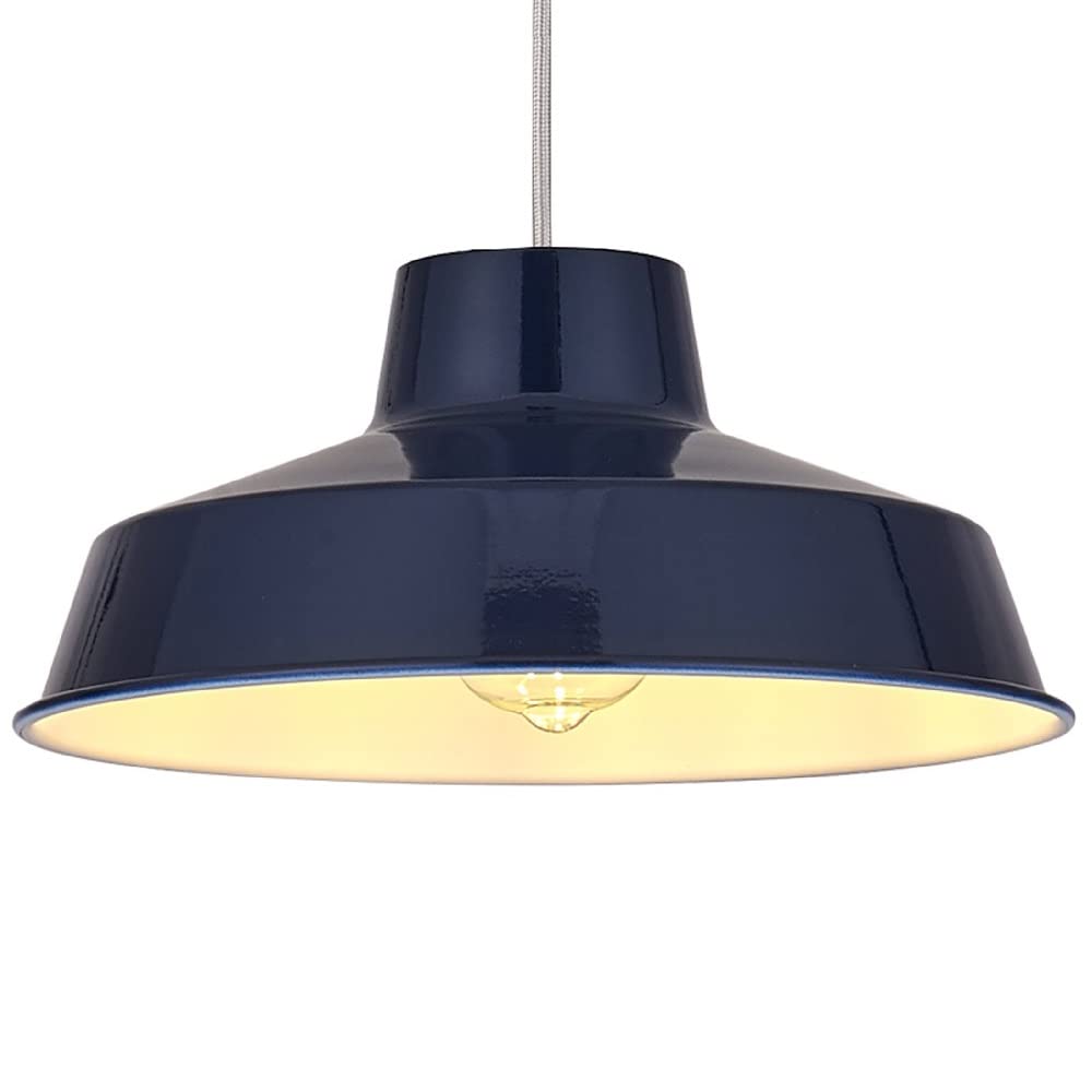 Britalia Navy Blue Painted Metal Vintage None Electric Pendant Light Shade | 30Cm Diameter | Easy Fit Retro Ceiling Light | White Inner | Includes Shade Reducing Ring To Fit All Types Of Lampholders