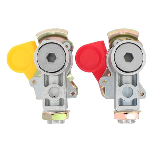 Kupplungskopf M16 mit Filter ohne Ventil Set Druckluftkopf rot gelb M16x1,5 mit Staubkappe für LKW Zugmaschine Traktor Druckluft Motorwagen Zugfahrzeug Traktoren Bremse Anhänger Auflieger M24 x 1,5