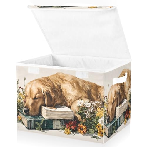 YXYZRMY Golden Retriever Sleep Large Storage Bins with Linen Foldable