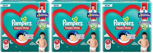 Image of Pampers Happy Sleep Pant Style Baby Diapers, X-Large (XL), 34 Count, 1 Pampers : 1 Night Sleep, with Anti Rash Shield, 12-17 Kg Diapers (Pack of 3)