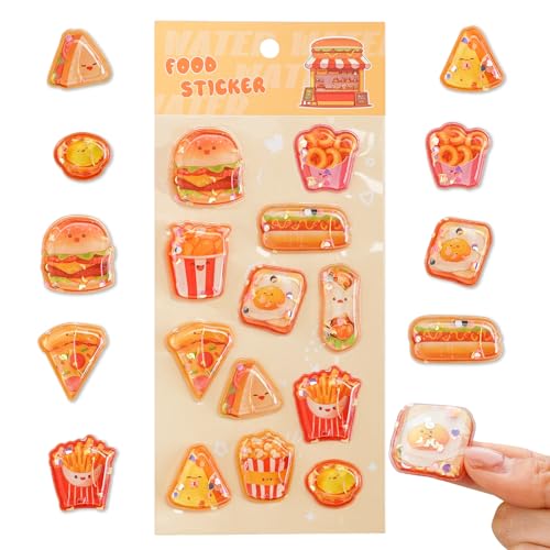 ウォーターシール 水入り ぷくぷく 立体 3d キラキラ ラメ入り ぷっくりシール 揺れる 浮き出し 手帳デコ 可愛い カラフル 装飾 日記 スマホ 携帯電話 DIY クラフト 女の子 子供 誕生日プレゼント 贈り物 手芸用品 (ハンバーガー)