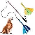 Auidy_6TXD Flirt Pole Dogs,Interactive Dog Toys Retractable Dog Toy Stick with 2 Tease Chew Toys Rope for Chewing,Training Exercise