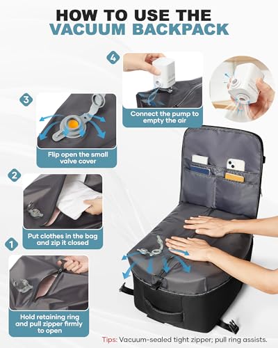 Image of coofay Large Vacuum Backpack Travel with Pump Vacpack Travel Backpack with Vacuum System Compression Backpacks for Travel Easy Vac Pack Carry on Luggage