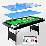 Folding Pool Table Ping Pong Table Combo 6FT,3 in 1 Portable...