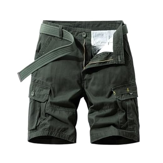 MOKBAY Short Homme Cargo, Bermudas Baggy Short Bermuda Vert armée Bermuda Homme Cargo Batiment Militaire Poche Vetement de Travail Vert armée L