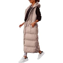 Shanfetl Womens Long Quilted Vest Hooded Maxi Length Sleeveless Puffer Vest Padded Coat Winter Outerwear