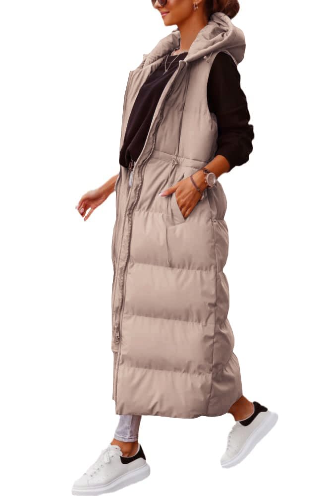 Photo 1 of Shanfetl Women's Long Quilted Vest Hooded Maxi Length Sleeveless Puffer Vest Padded Coat Winter Outerwear
