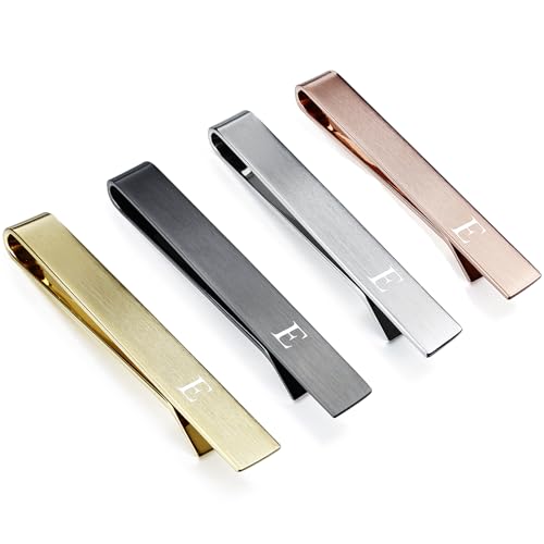 Image of HAWSON 2 inch Tie Clips for Men-Skinny Tie Bar Personalized Letter Tie Clip Set for Wedding Anniversary Business and Best Gift for Him