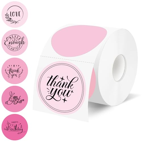 500 Labels/Roll 2" Round Gradient Pink Thermal Labels, Self-Adhesive Circle Thermal Sticker for Logo, Thank You, Easter, Birthday, Wedding, Assorted Colors