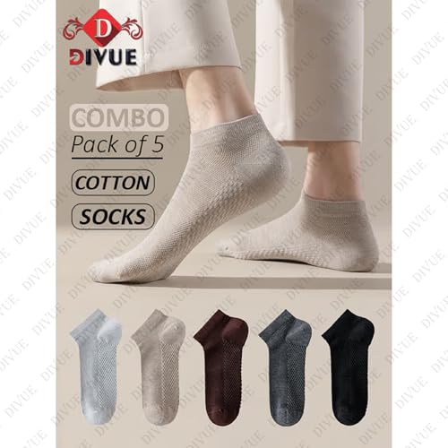 Image of VAIDUE Ankle Length Socks for Men and Women | Cotton Breathable Soft Fabric | Odor Free & Sweat Resistant | Anti Slip Comfortable Fit | Durable Everyday Wear | Multi Color Pack of 5 Unisex Socks
