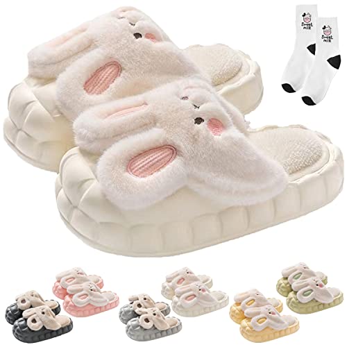 Jfxgjuv Removable and Washable Cute Rabbit Cotton Slippers Bunny Slippers Kawaii Rabbit Slippers Plush Animal House Slippers
