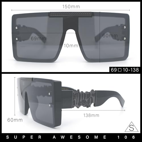 Locs Bold Gothic Logo Oversized Rimless Dark All Black Rectangle Sunglasses3