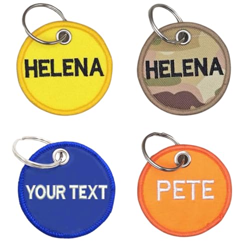 Crrpatch Llaveros personalizados, etiquetas de texto personalizadas con bordado circular de doble cara para motocicletas, coches, bicicletas de playa y scooters, exquisitos llaveros bordados de regalo