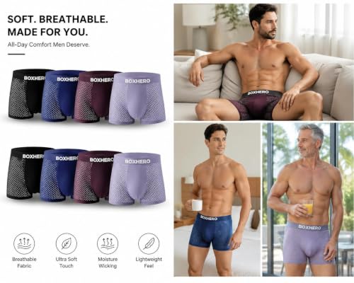 Image of Boxhero [2026 Upgrade Bamboo Boxer Briefs- Breathable Mens Underwear, Built-in with 3D Pouch Comfortable Underwear for Men