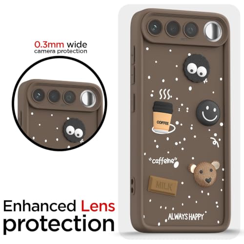 Image of Bintage Back Cover Compatible for Realme RMX5171 / Realme 16 | Cute Fun Ball | 3D Taddy Smiley Coffee | Milk Case | Full Body Protection - Brown