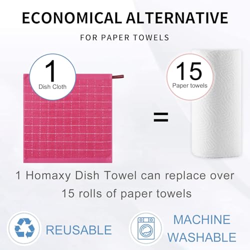 Image of Homaxy 100% Cotton Terry Kitchen Towels, 12 Pack, Rose Red