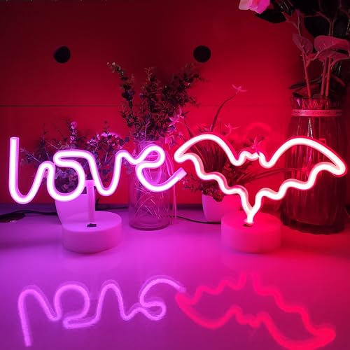 Image of JYWJ Neon Signs with Holder Base,USB or 3-AA Battery Powered Neon Light,LED Table Decoration,Bedroom Wall Decoration,Birthday Gift,Wedding Supplies Business Gift(Love)