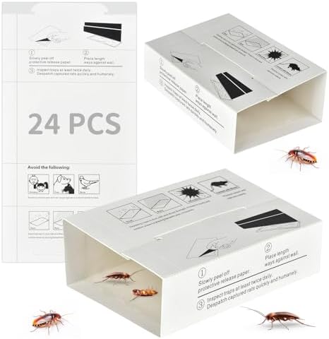 24 Pack Roach Traps, Insect Glue Board, Sticky Glue Traps, Easy to Use Strong Stickiness Spider Trap, Adhesive Bug Traps for House Indoor