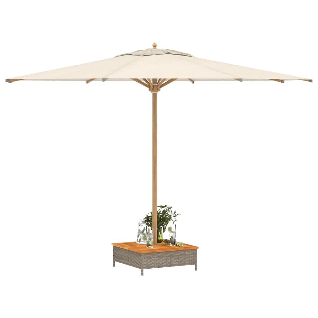 Verkleidung für Sonnenschirmständer Grau 70x70x25 cm aus PE-Rattan mit Akazienholz Tischplatte, stabile Halterung und Schutz für Terrasse, Balkon, Pool, Strand, Ampelschirm