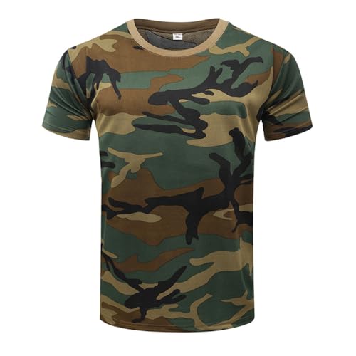 TOMITANY Camouflage Short Sleeved T-Shirt for Men Quick Dry Sports Shirt Outdoor Physical Training Clothing Tactical T-Shirt Jungle Green XL