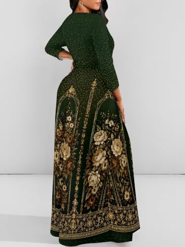 Image of PinkPatty Women's Plus Size V Neck 3 /4 Sleeve Wrap Maxi Dress with Belt