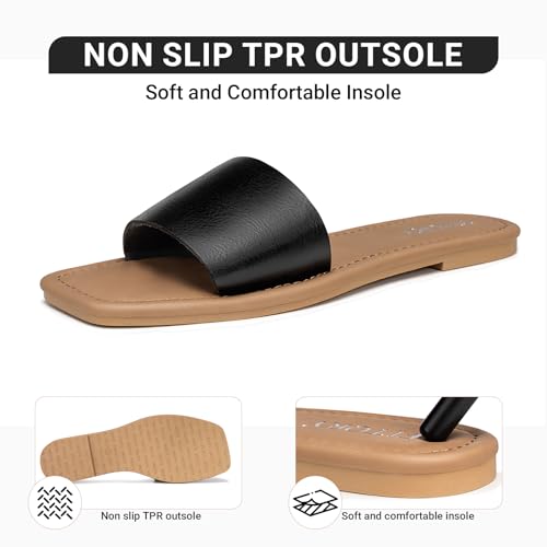 Image of FITORY Women's Slide Sandals Fashion Square Open Toe with Cushioned Footbed Slippers for Beach Size