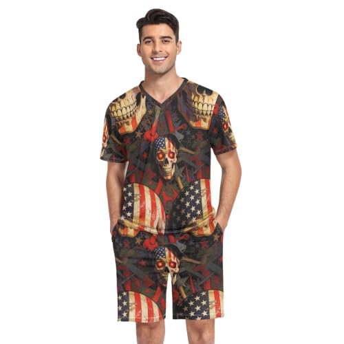 Camisas de pijama para hombre con calavera patriótica de manga corta GuoChe talla S
