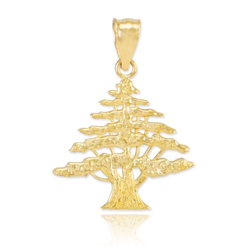 High Polish 14K Yellow Gold Cedar Tree Charm Pendant #TOP4